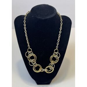 Bold Gold and Silver Tone Link Necklace, 18" Chain with Circle Accents